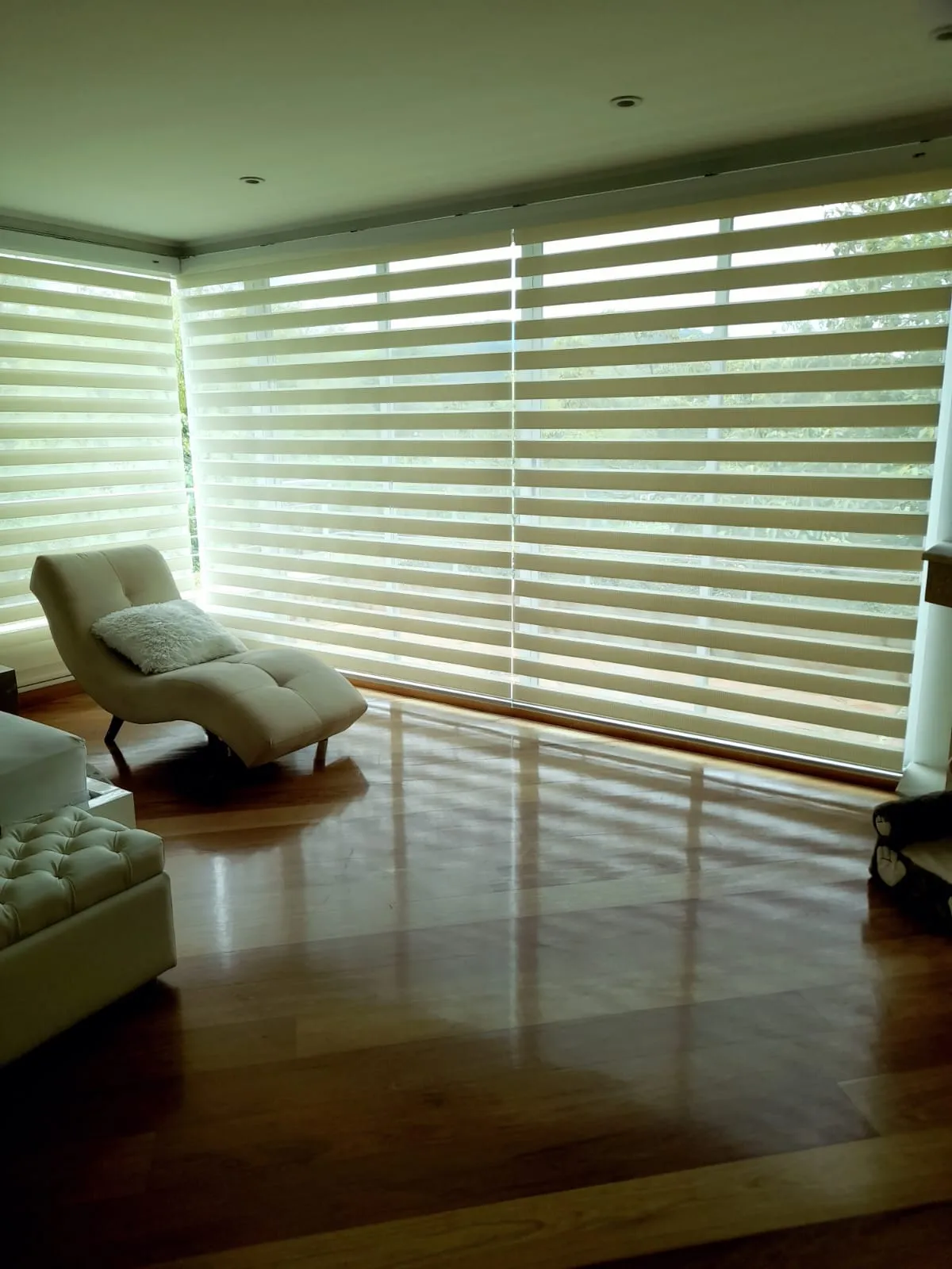 Persianas zebra sala piso madera