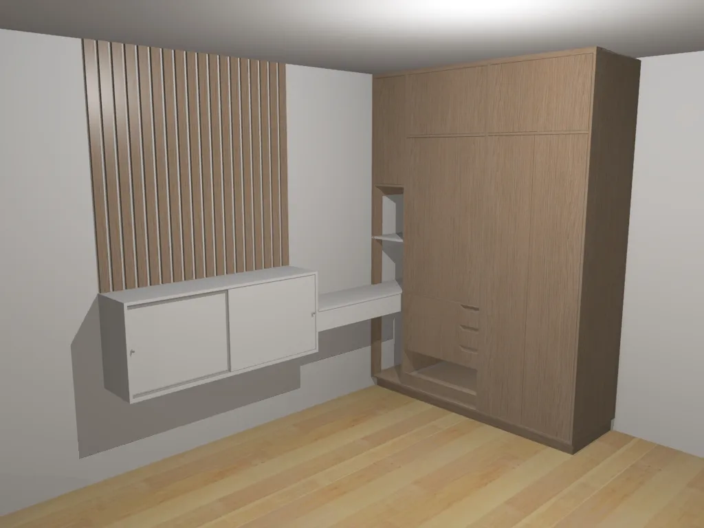 Render diseño 3D clóset mueble TV